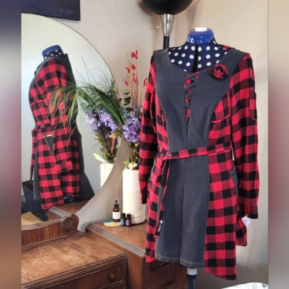 Boutique Red & Black Denim Dress